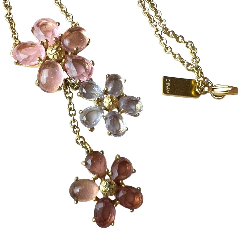 Coach Daphne Pink Glass Floral Drop‎ Necklace Gold Tone Signed Rare - Picture 6 of 11